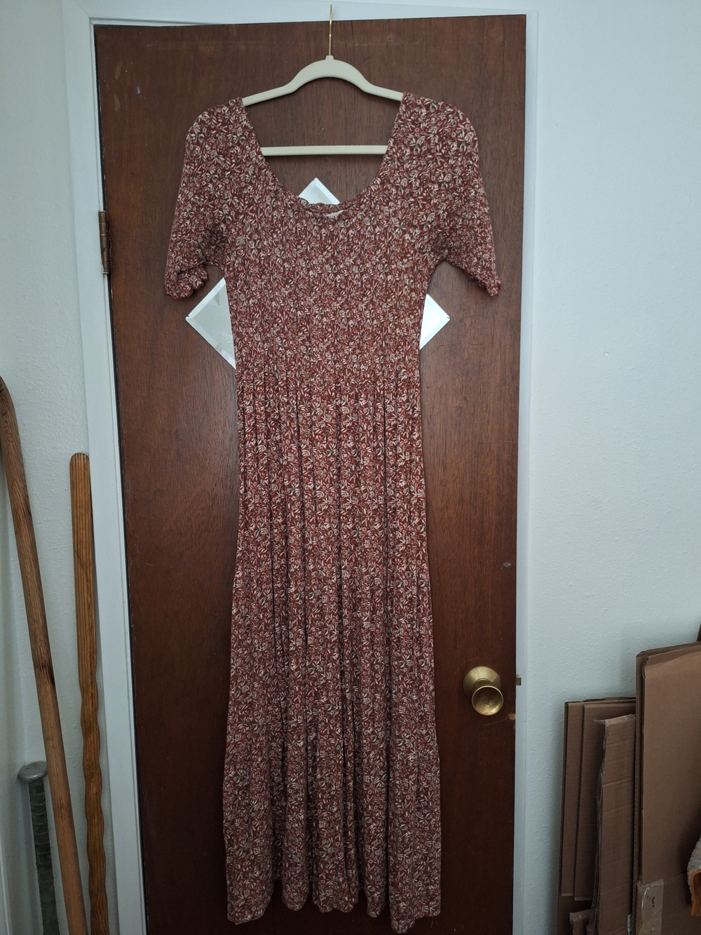 Rust Floral Maxi Dress with Smocked Bodice Daisy L/XL